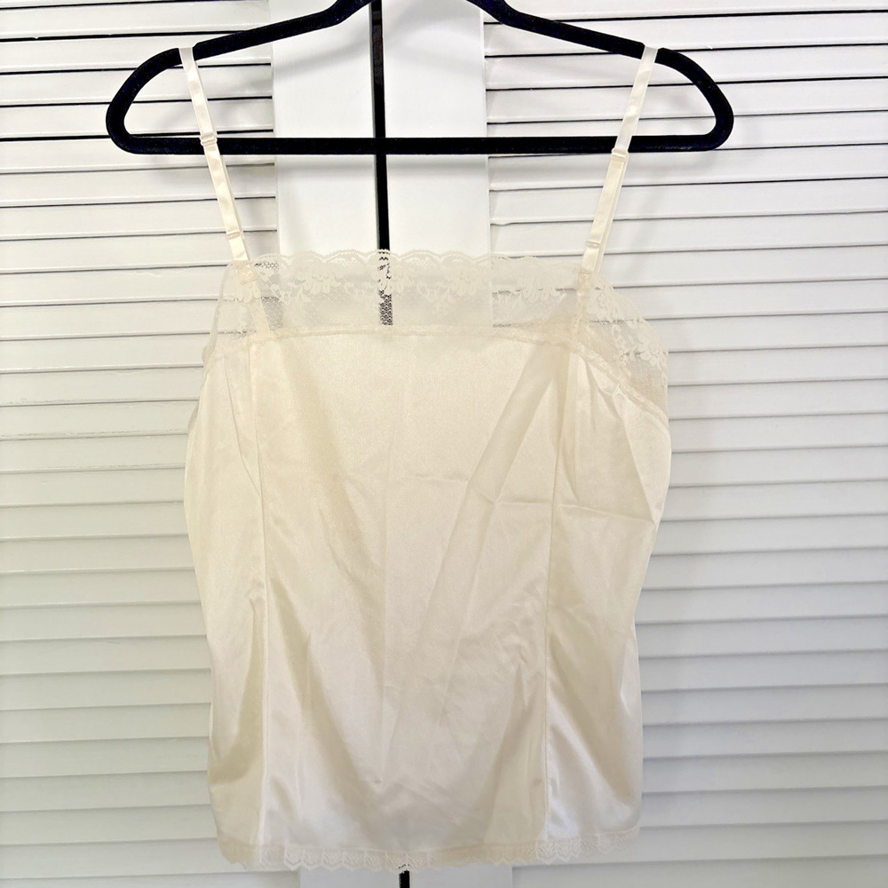 Vintage Camisole Medium Ivory Satin Lace Nylon Sexy Lingerie Slip